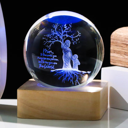 Veilleuse 3D avec boule de cristal sculptée, base carrée élégante